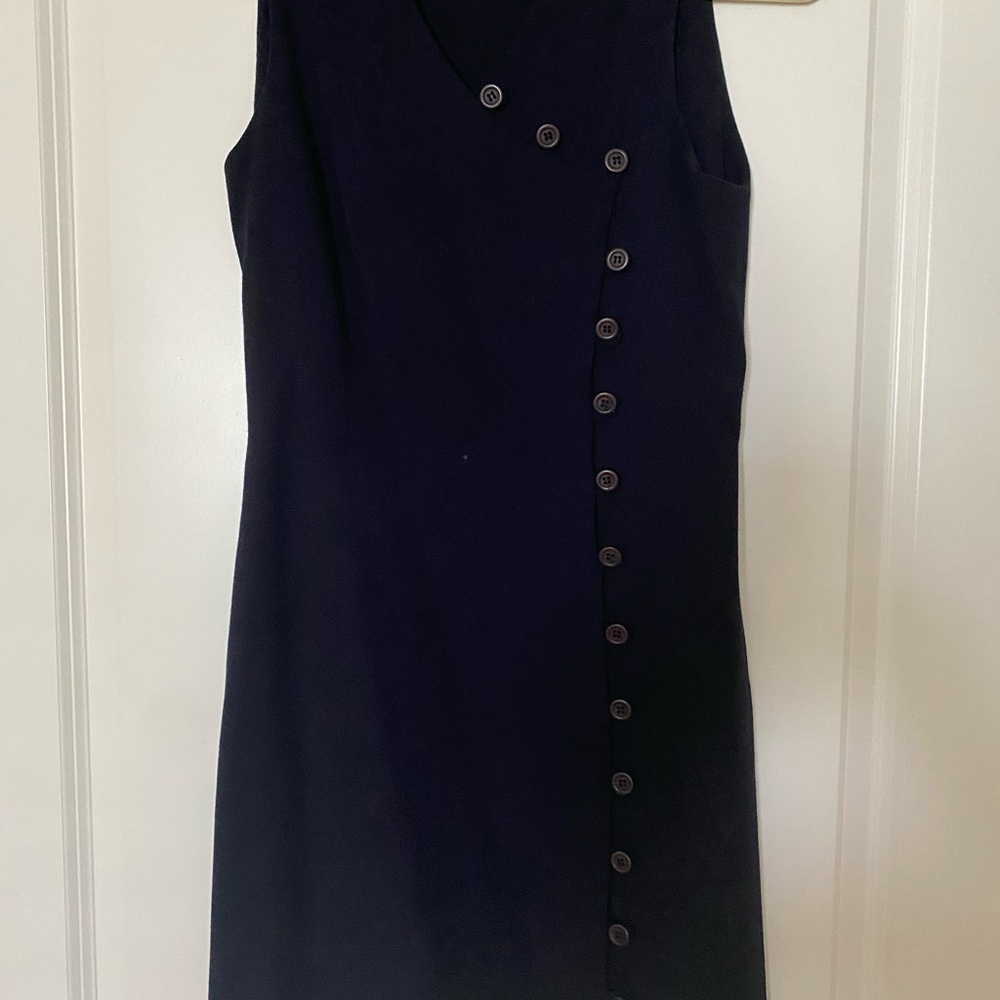 bebe Navy Blue Asymmetrical Button Midi Dress